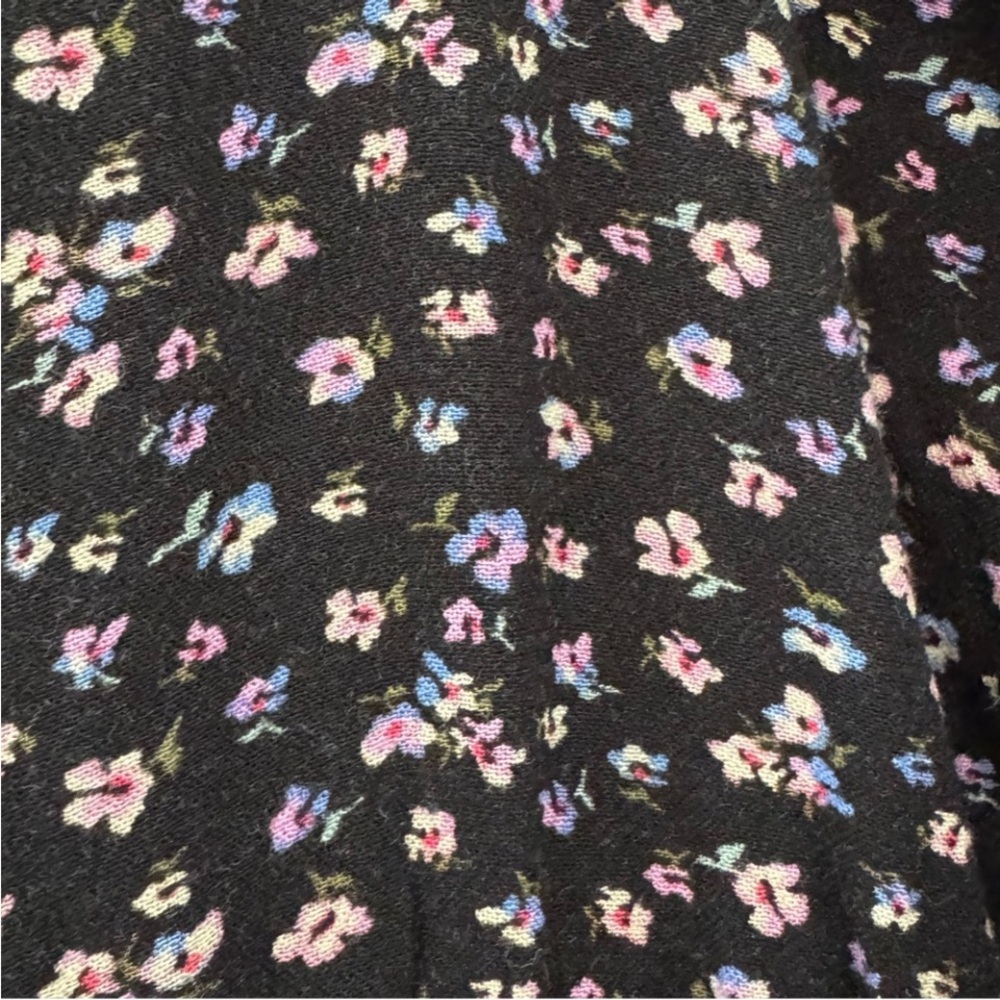 NEW American Eagle Floral Dress NWT Black Smocked Ruffle Hem Tie Front Medium - Picture 5 of 14